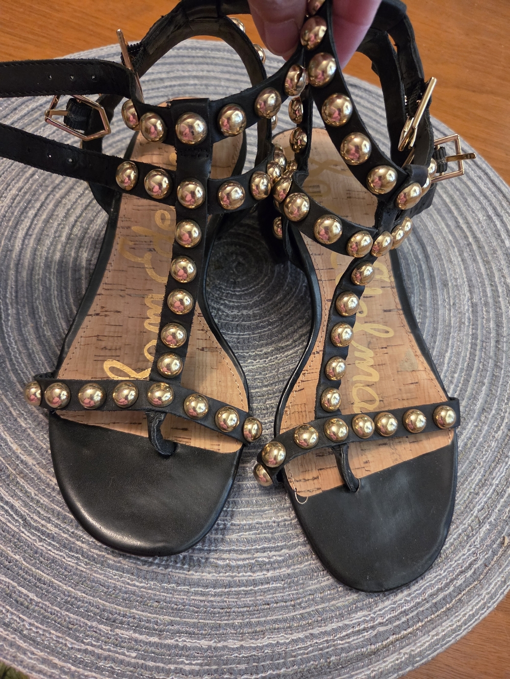 Sam Edelman Black Sandals with Gold Studs